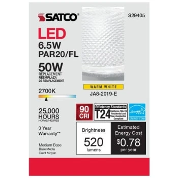 Satco 6.5w Par20 Led 2700k 40 Degree Beam Angle E26 Base 120v Package Of 6 5 Satco 6.5w Par20 Led 2700k 40 Degree Beam Angle E26 Base 120v Package Of 6 - Image 5