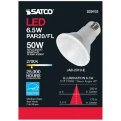 Satco 6.5w Par20 Led 2700k 40 Degree Beam Angle E26 Base 120v Package Of 6 12 Satco 6.5w Par20 Led 2700k 40 Degree Beam Angle E26 Base 120v Package Of 6 -Sylvania || Coast || GENERIC Shop 231548 DetailedProductView2 Lg