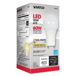 Satco 10w A19 Led 27k Gu24 Base 220 Degree Beam Angle 90cri 120v Package Of 6 -Sylvania || Coast || GENERIC Shop 232482 DetailedProductView6 Lg